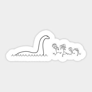 Nessie chases stick family Sticker